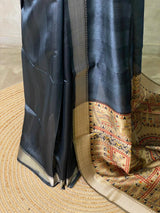 Bluish grey silk cotton saree- PBR49L