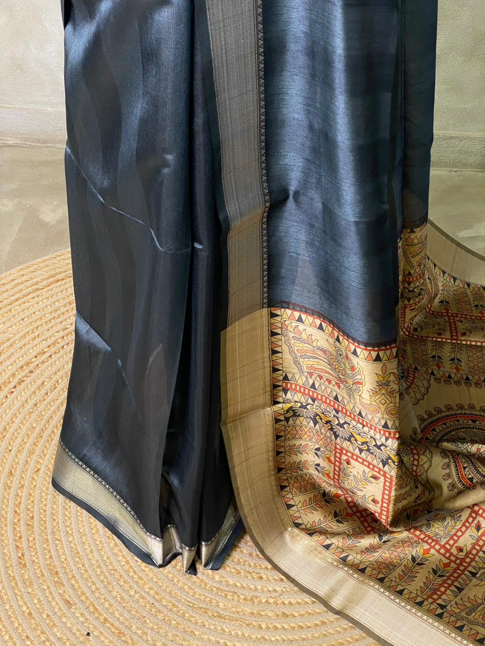 Bluish grey silk cotton saree- PBR49L