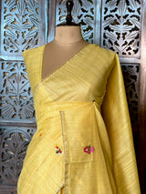 Yellow organza tissue saree- PBR51B