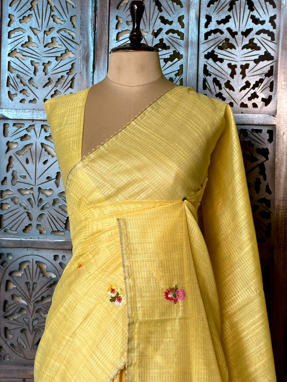 Yellow organza tissue saree- PBR51B