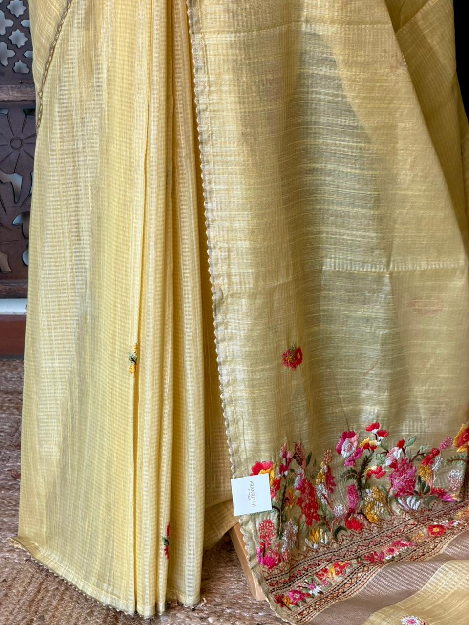 Yellow organza tissue saree- PBR51B