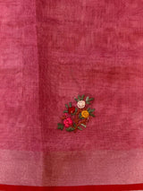 Greyish Blue and Peach Linen tissue saree: PBR53A