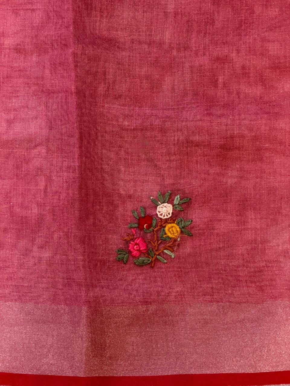 Greyish Blue and Peach Linen tissue saree: PBR53A