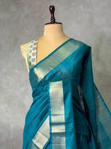 Peacock Blue silk cotton saree- PBR49N