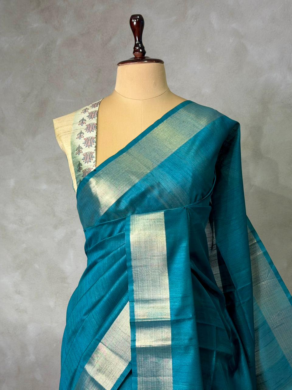 Peacock Blue silk cotton saree- PBR49N