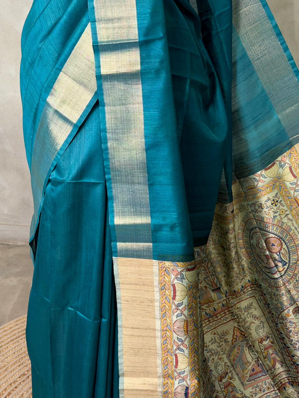 Peacock Blue silk cotton saree- PBR49N