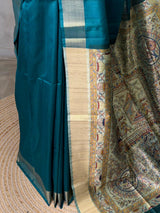 Peacock Blue silk cotton saree- PBR49N