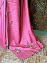 Pink soft tusser silk saree : PBR52B