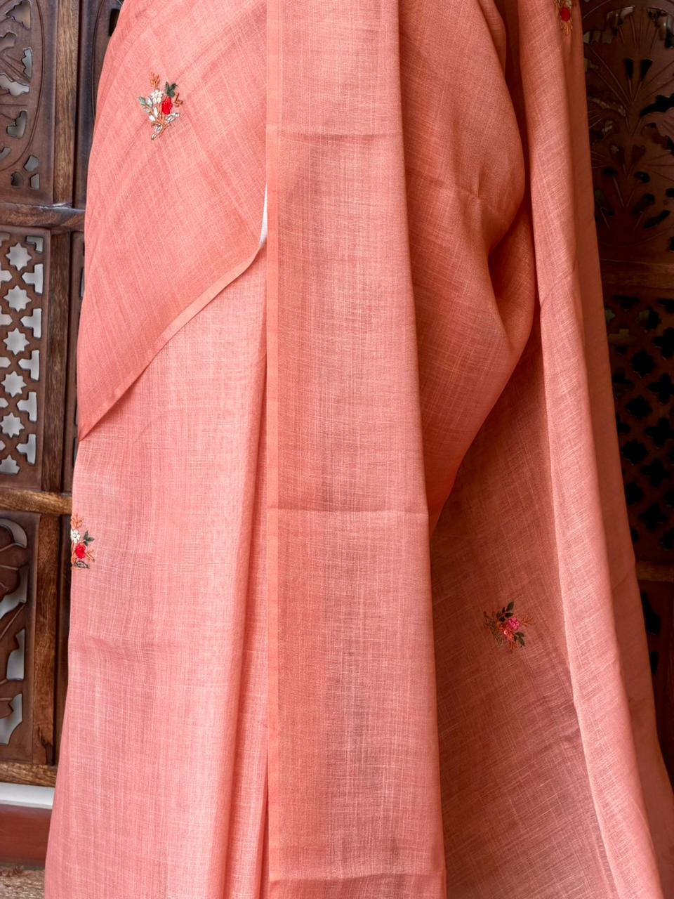 Peach Linen tissue saree: PBR53B