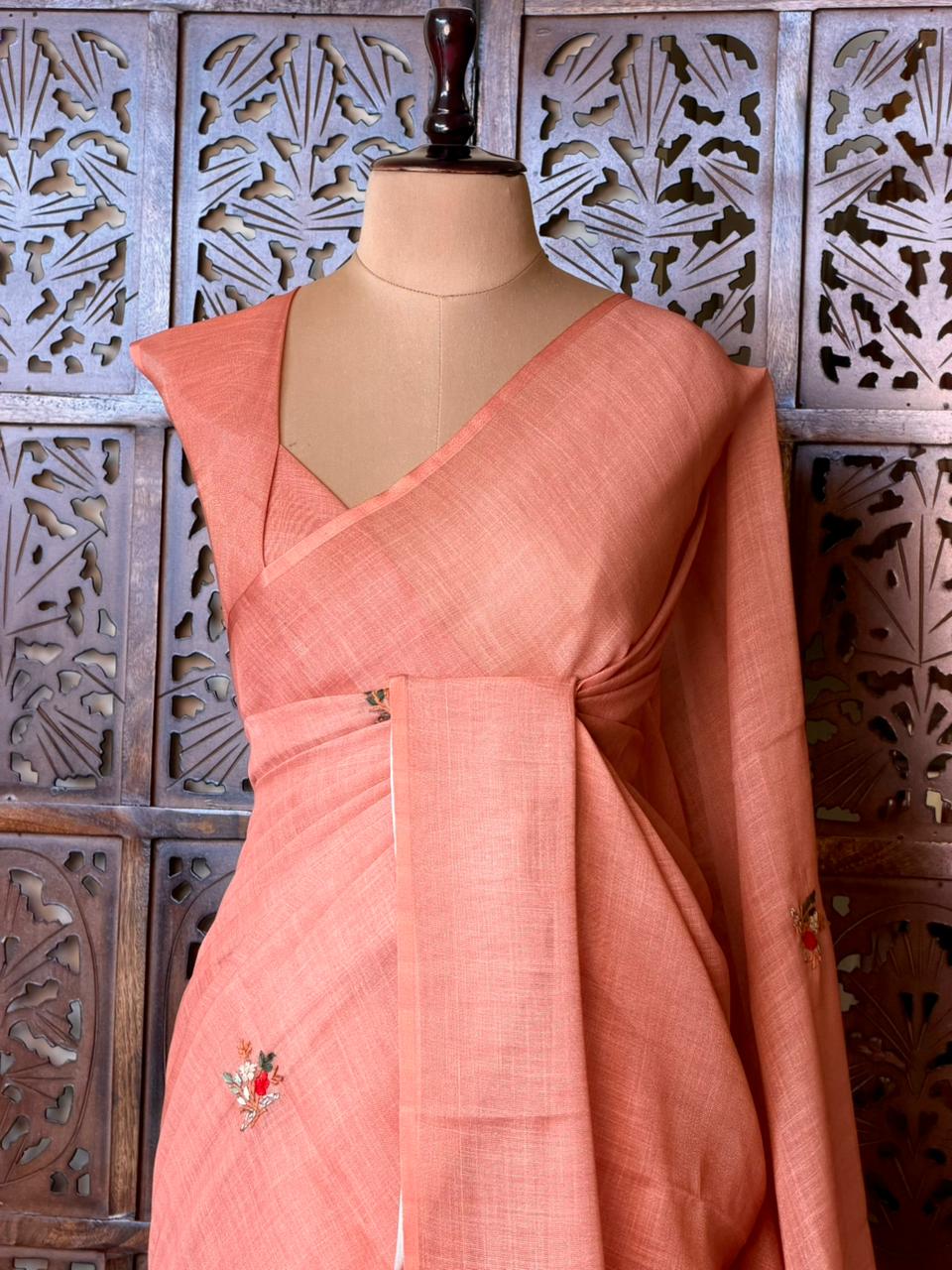 Peach Linen tissue saree: PBR53B