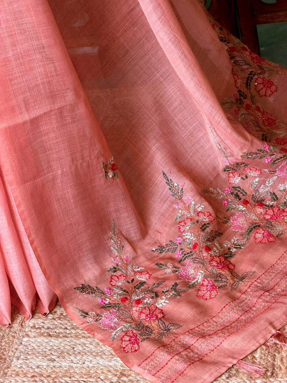Peach Linen tissue saree: PBR53B