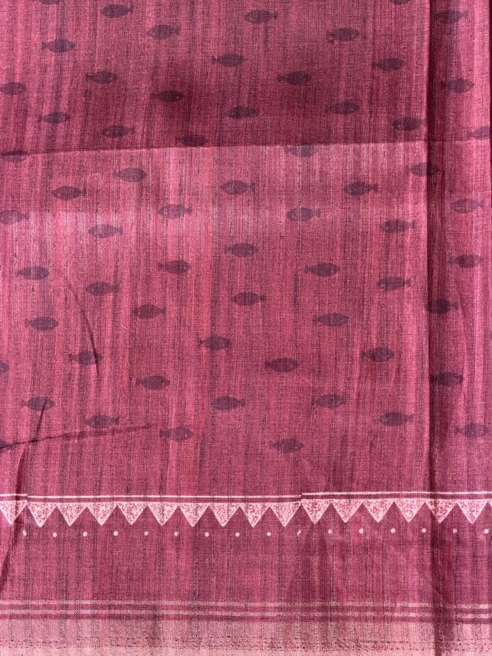 Deep Burgundy Tusser silk saree: PBR55AA