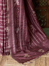 Deep Burgundy Tusser silk saree: PBR55AA