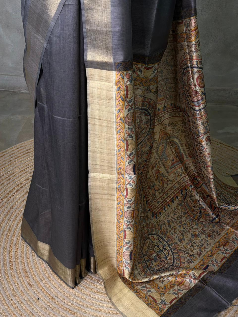 Grey Blue silk cotton saree- PBR49O