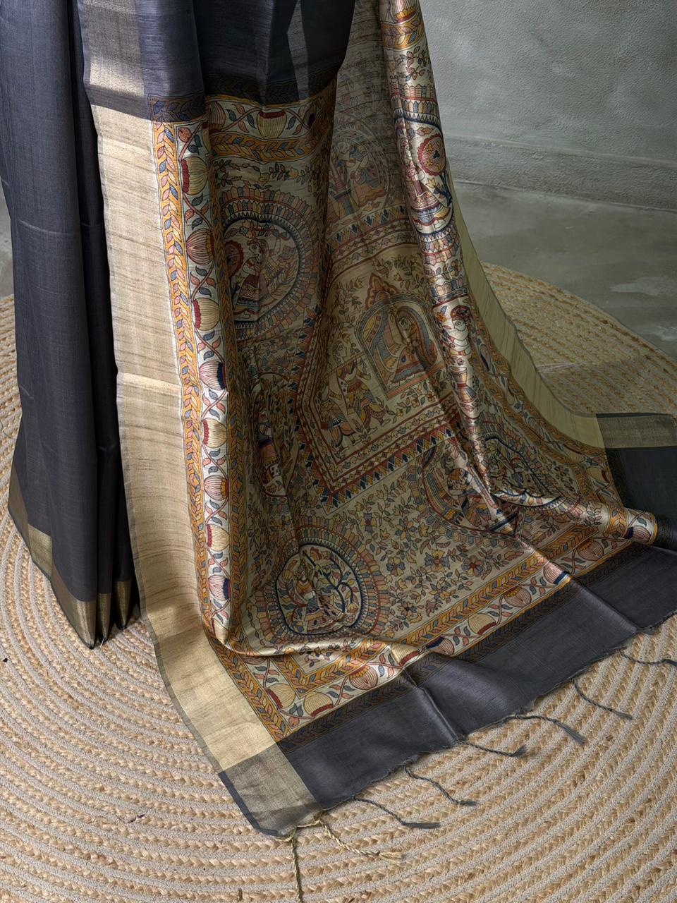Grey Blue silk cotton saree- PBR49O