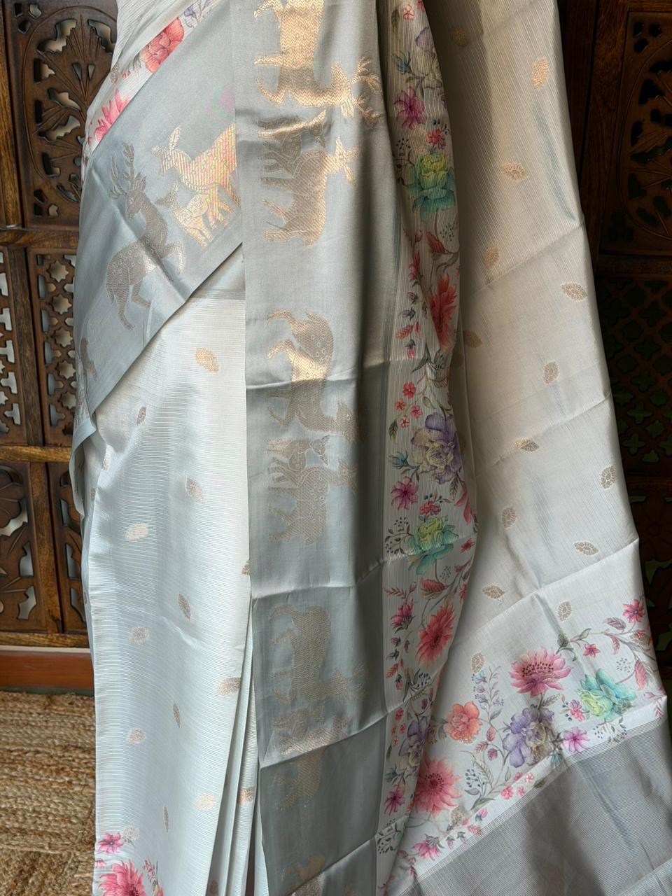 Greyish blue Soft silk saree: PBR55C