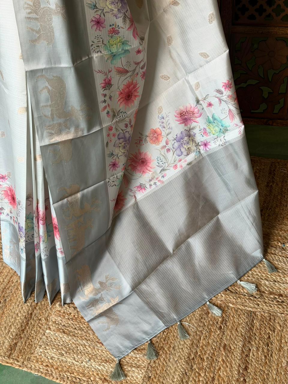 Greyish blue Soft silk saree: PBR55C