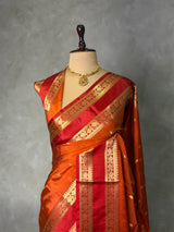 Rust orange and Red Semi banarasi silk saree - PIH93