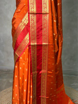 Rust orange and Red Semi banarasi silk saree - PIH93