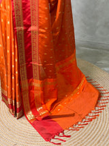 Rust orange and Red Semi banarasi silk saree - PIH93
