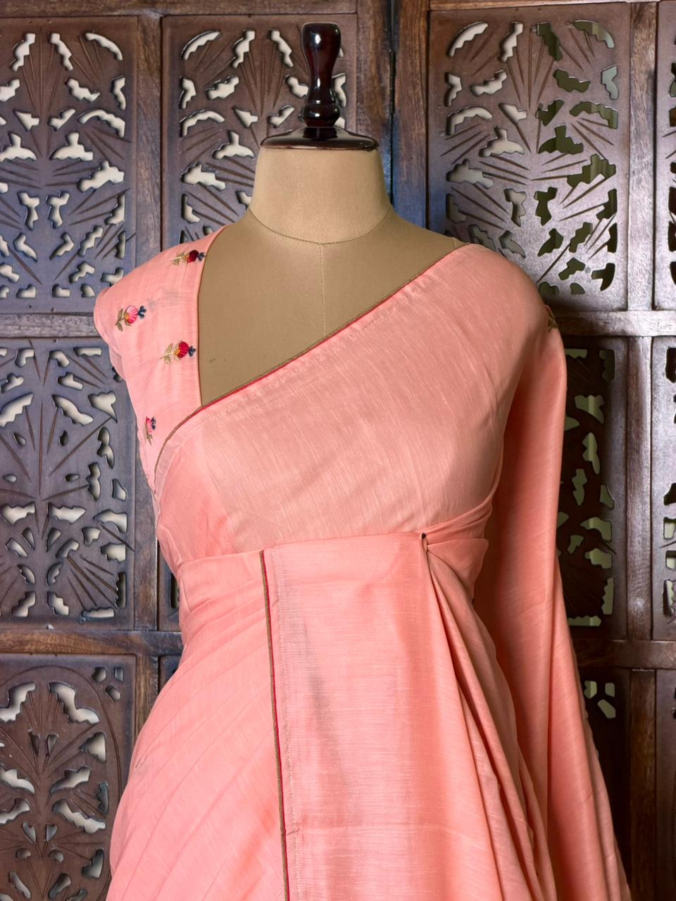 Peach soft tusser silk saree : PBR52C