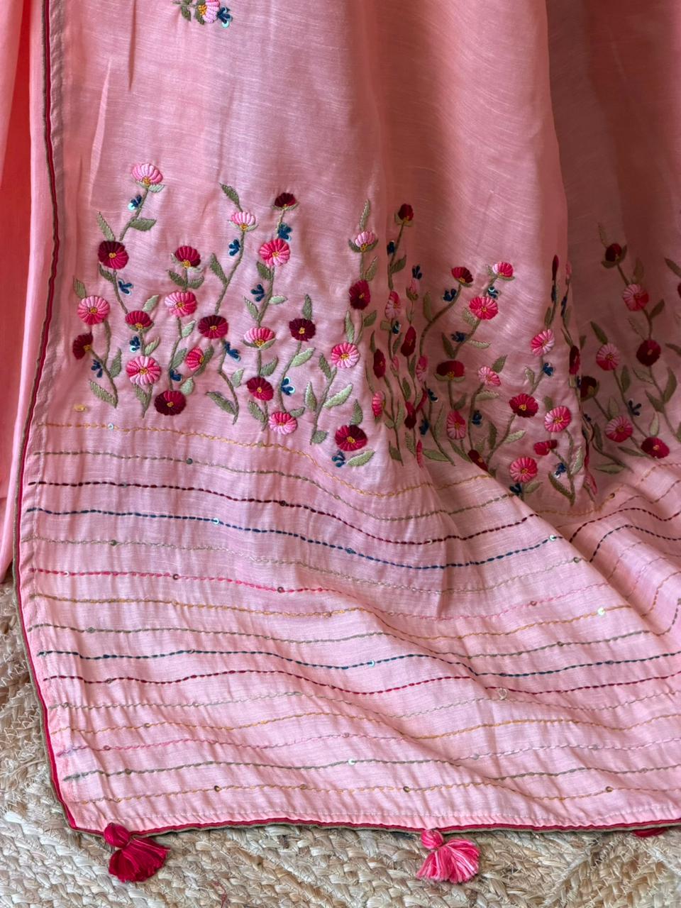 Peach soft tusser silk saree : PBR52C