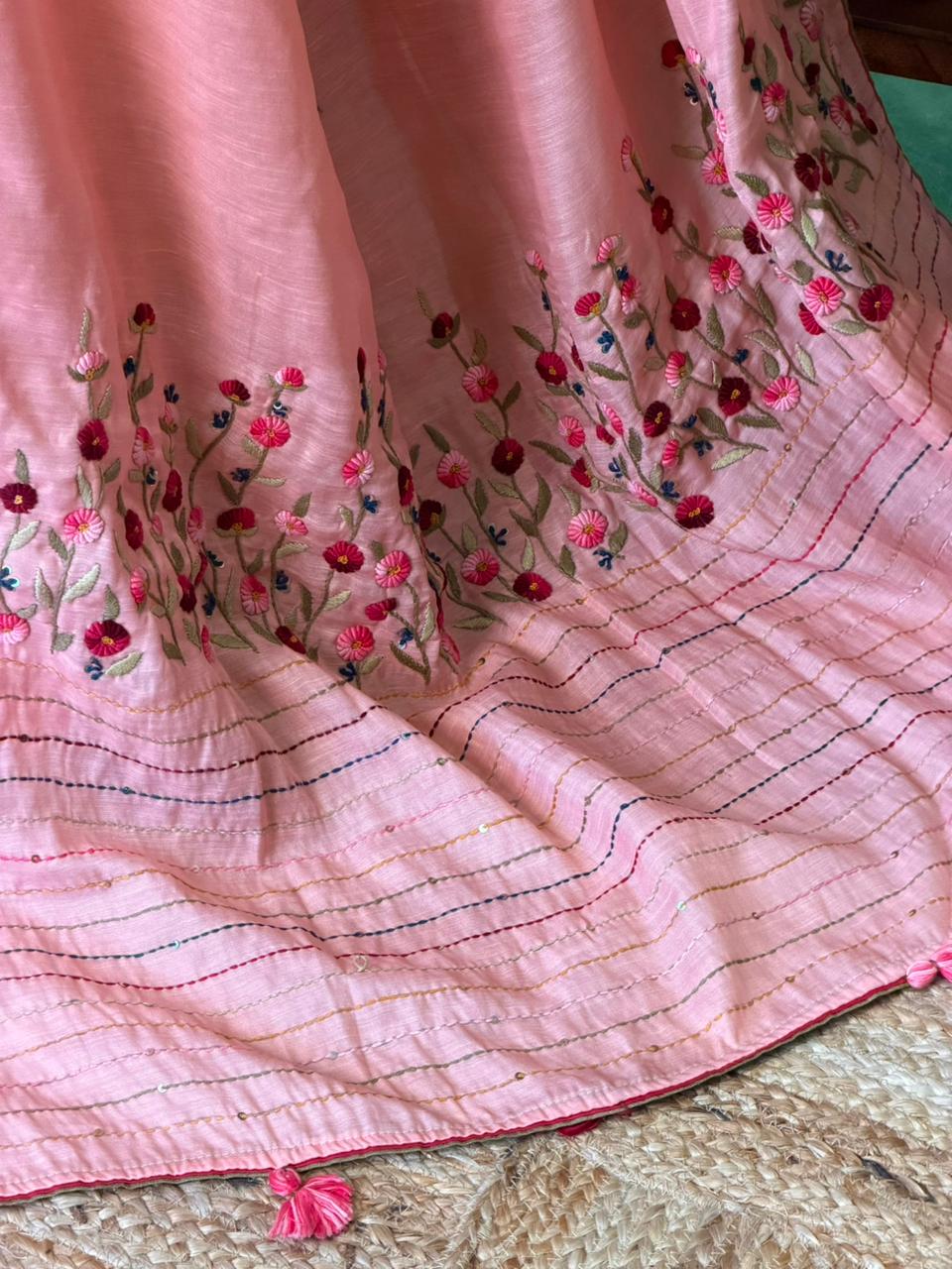 Peach soft tusser silk saree : PBR52C