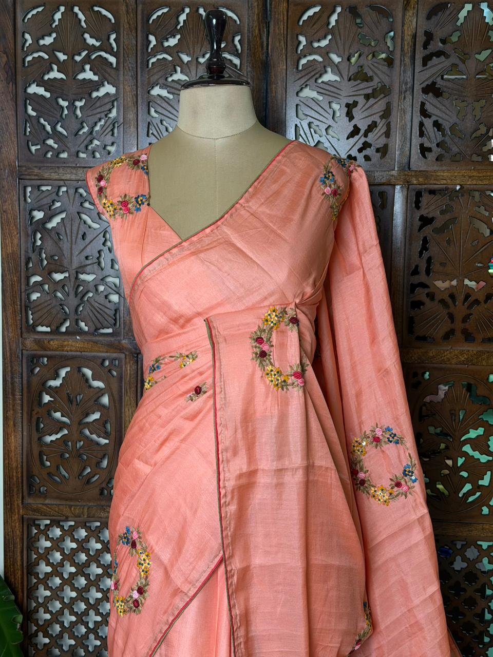 Peach soft tusser silk saree : PBR52D