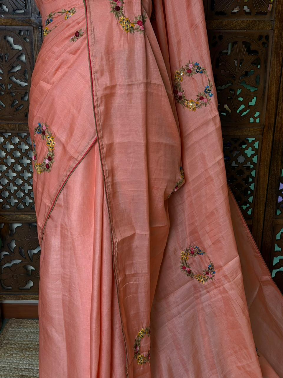 Peach soft tusser silk saree : PBR52D