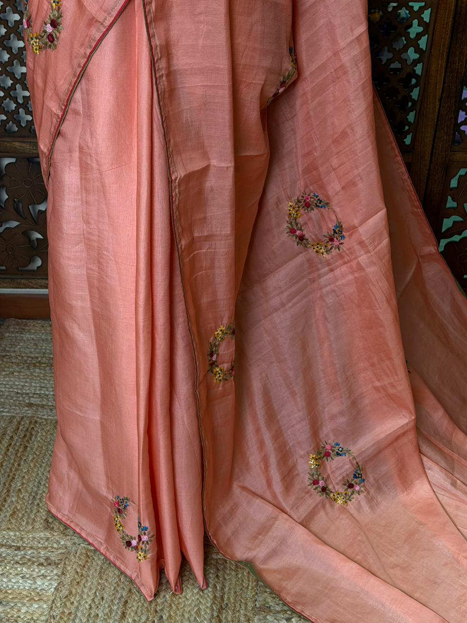 Peach soft tusser silk saree : PBR52D