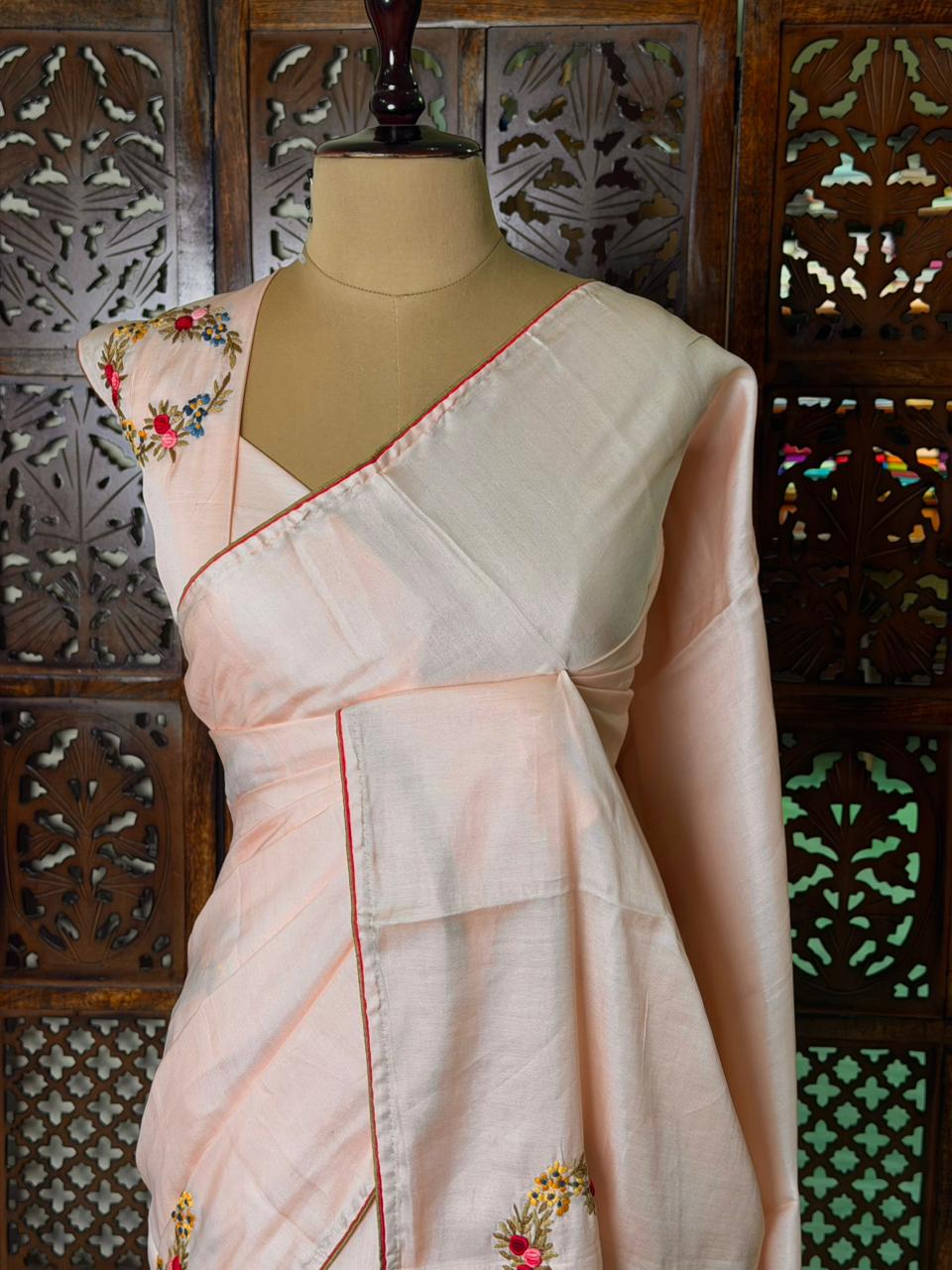 Nude Pink soft tusser silk saree : PBR52E