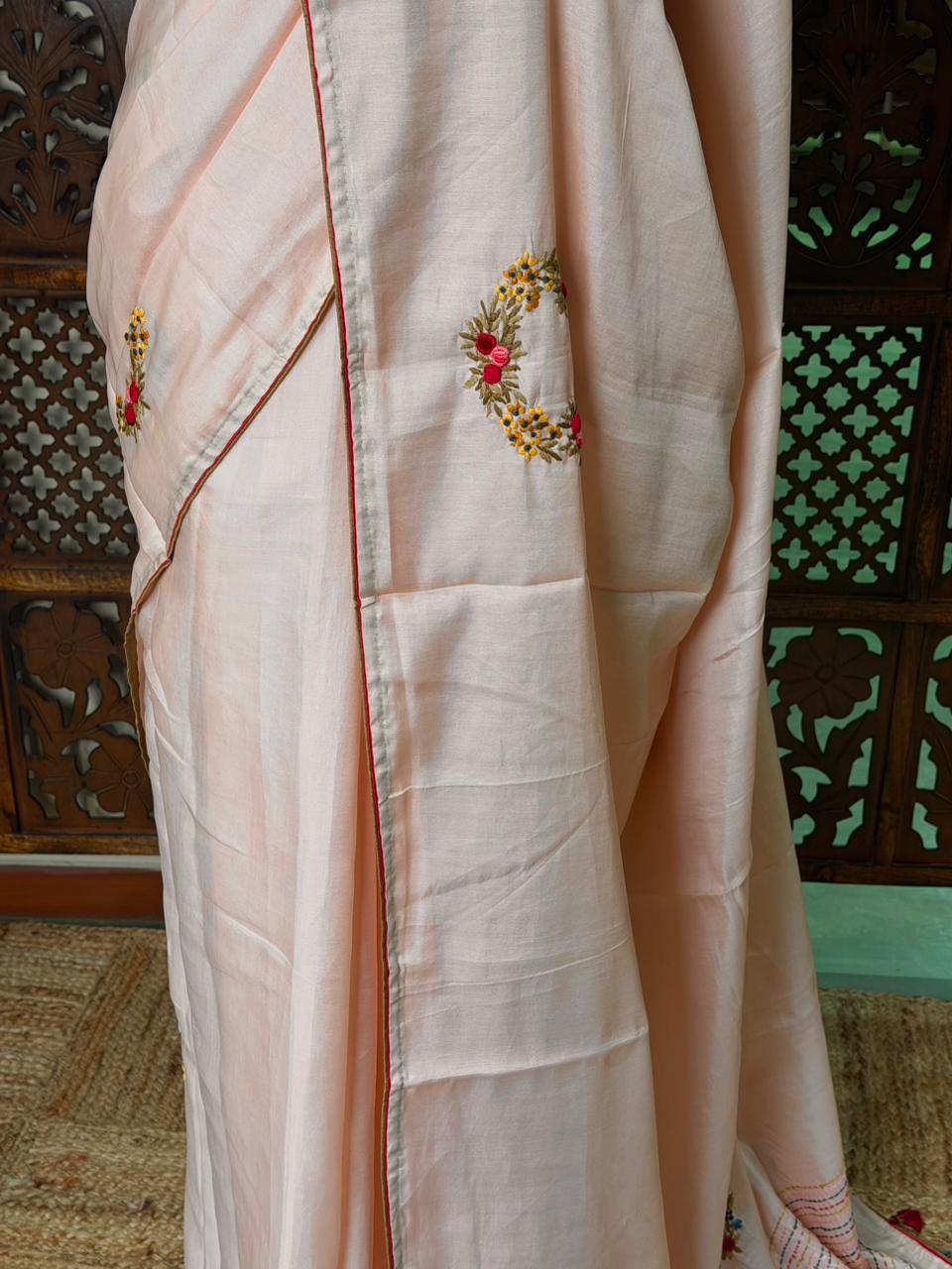 Nude Pink soft tusser silk saree : PBR52E