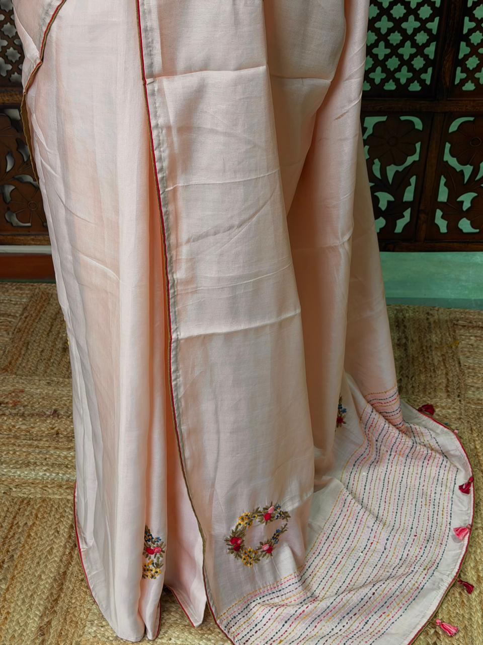 Nude Pink soft tusser silk saree : PBR52E