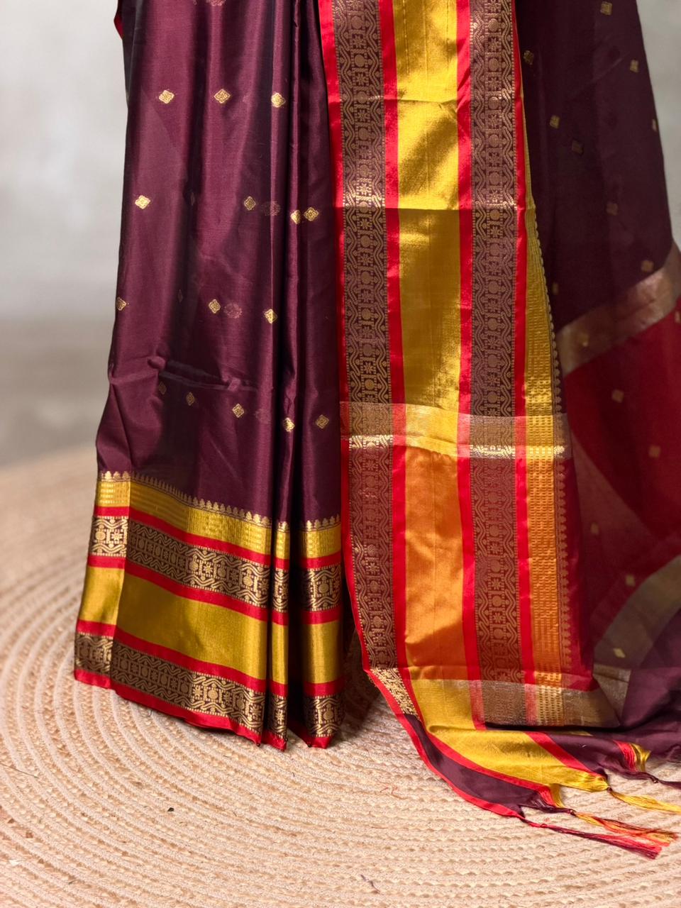 Maroon and Yellow Semi banarasi silk saree - PIH94