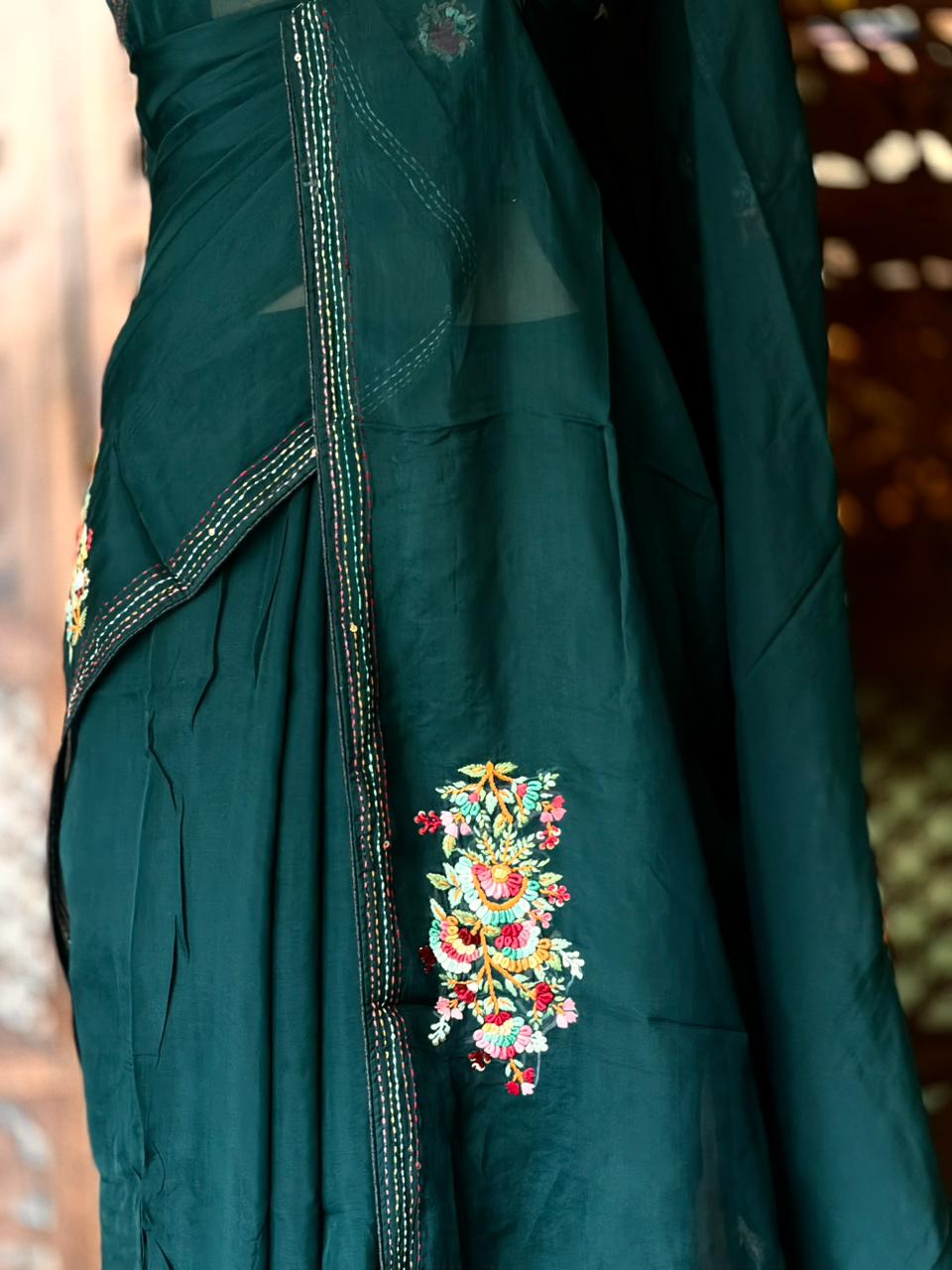 Dark green soft Chiffon saree : PBR52F1