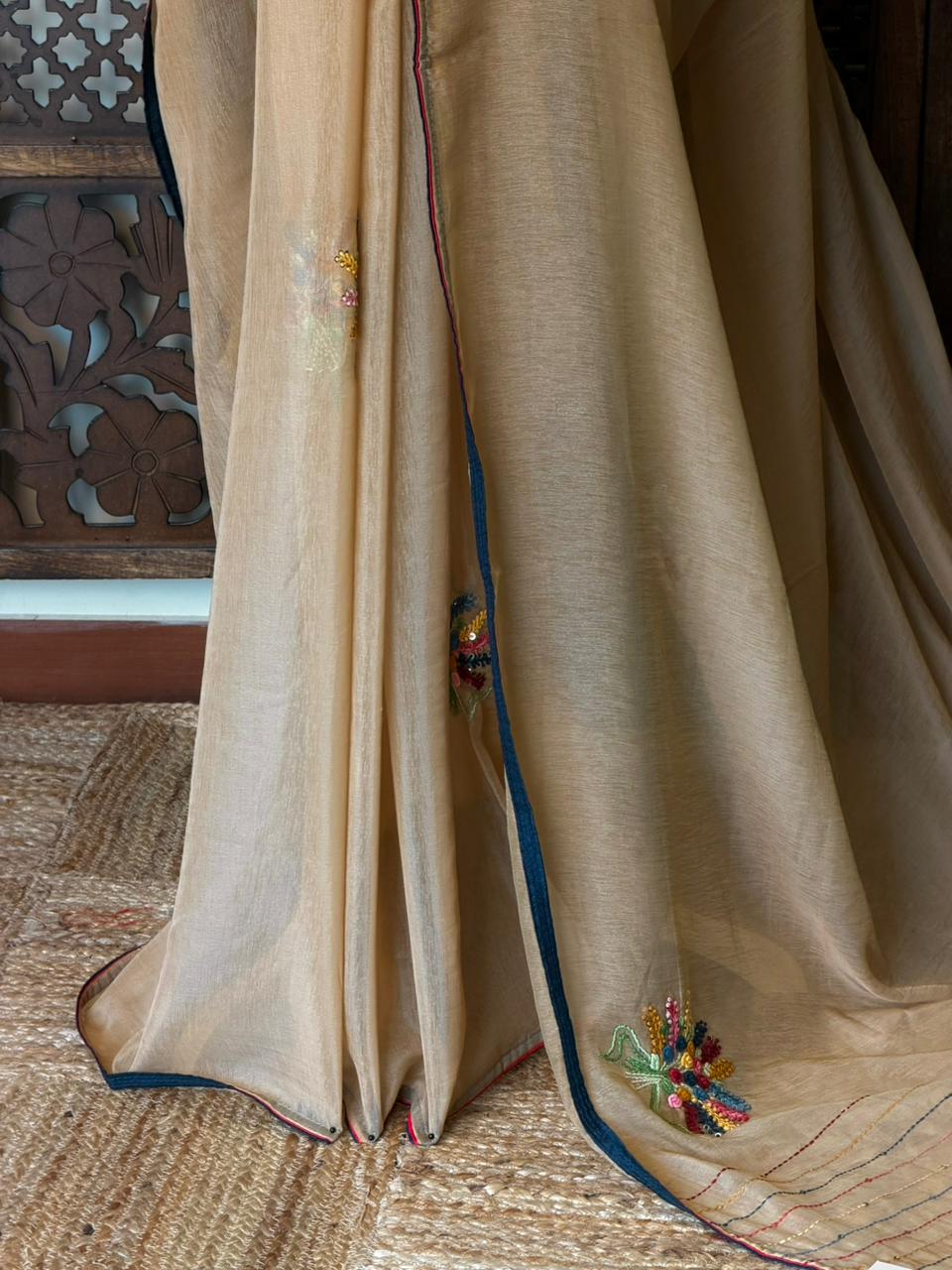 Nude Chicku shade soft Chiffon saree : PBR52F2