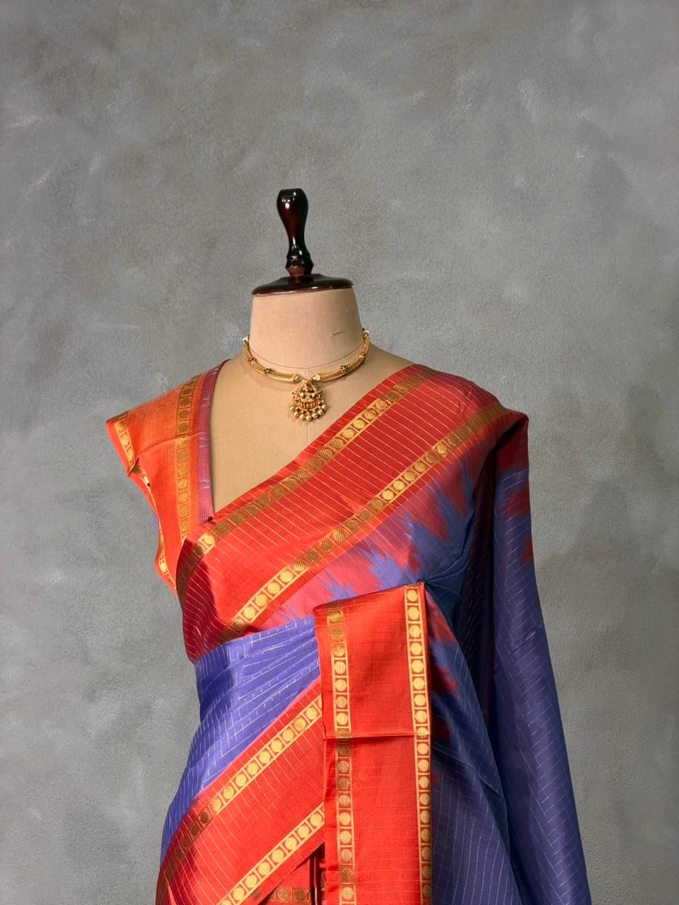Lavender and Red Semi banarasi silk saree - PIH91