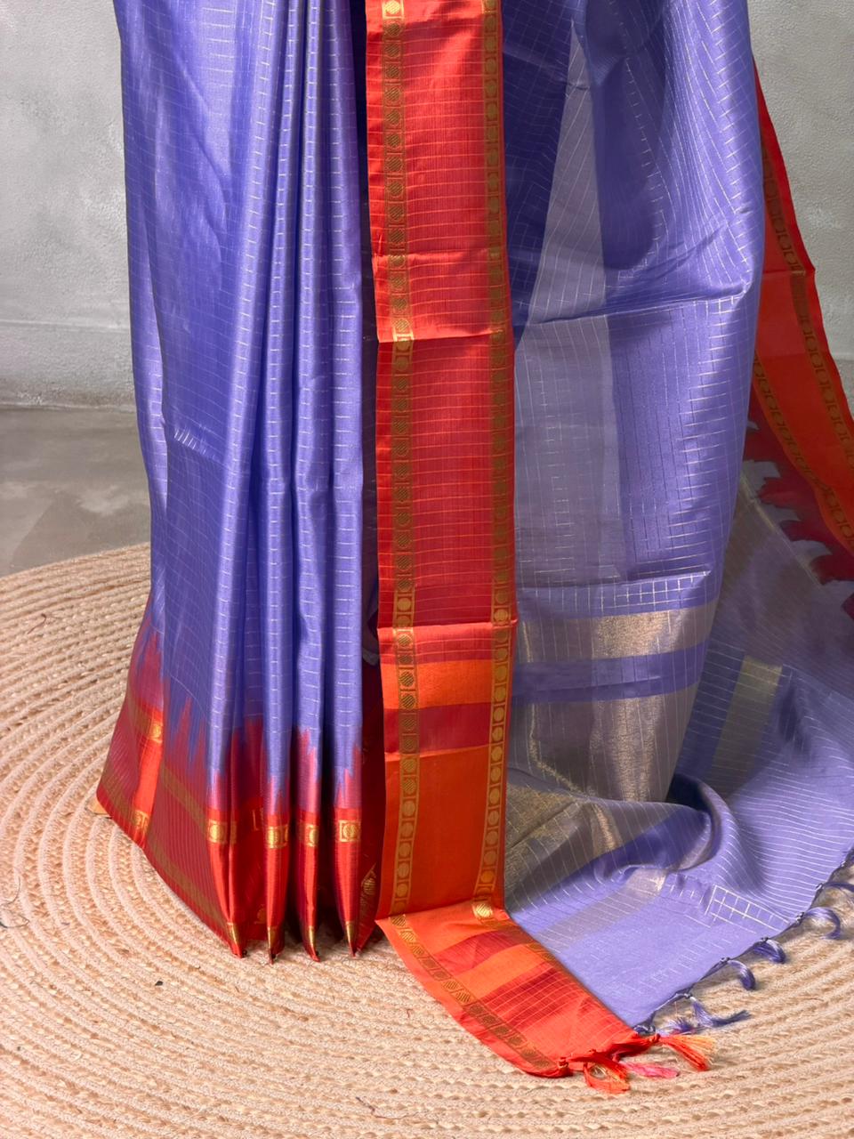 Lavender and Red Semi banarasi silk saree - PIH91
