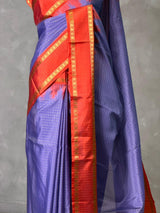 Lavender and Red Semi banarasi silk saree - PIH91