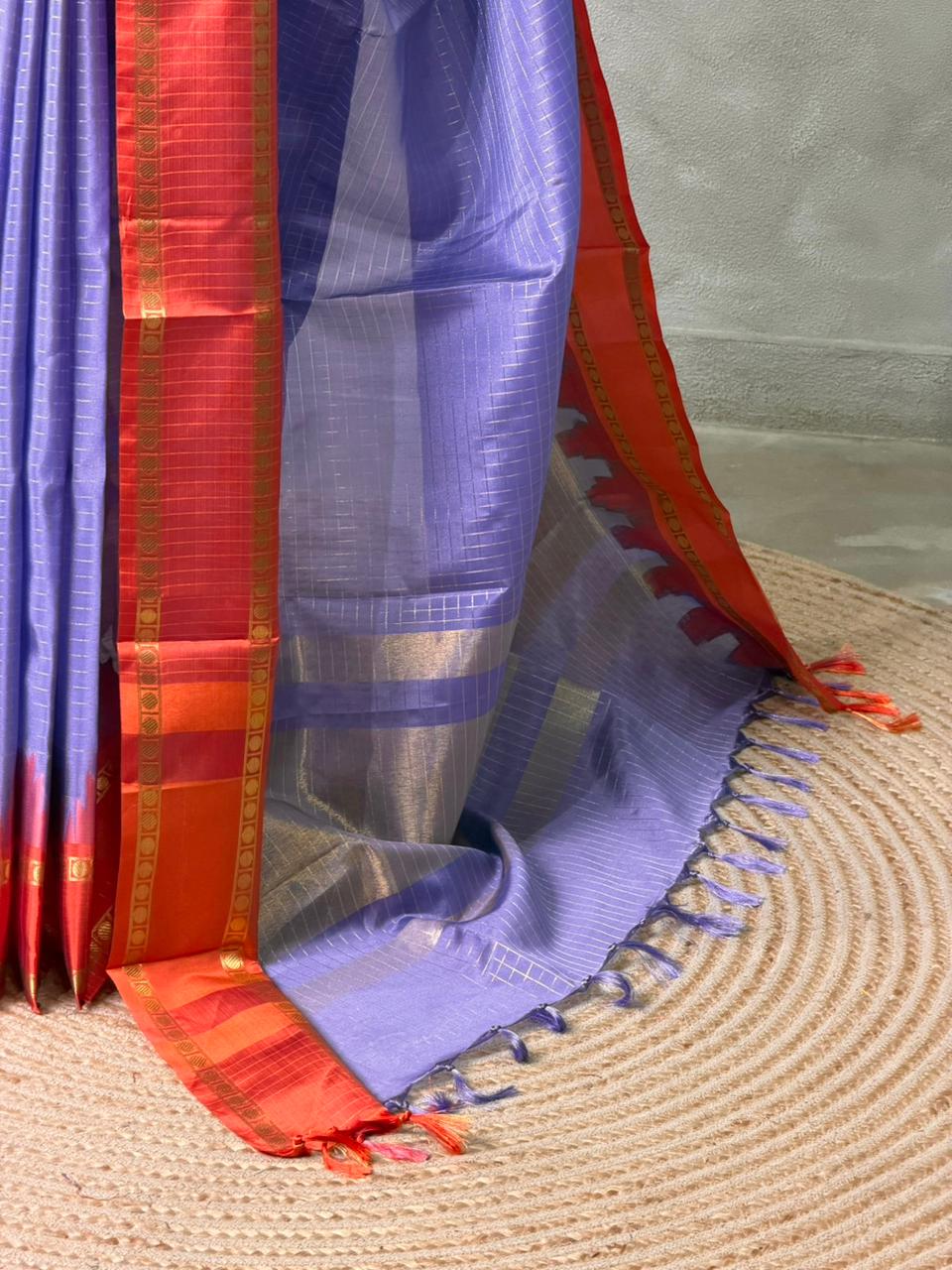 Lavender and Red Semi banarasi silk saree - PIH91
