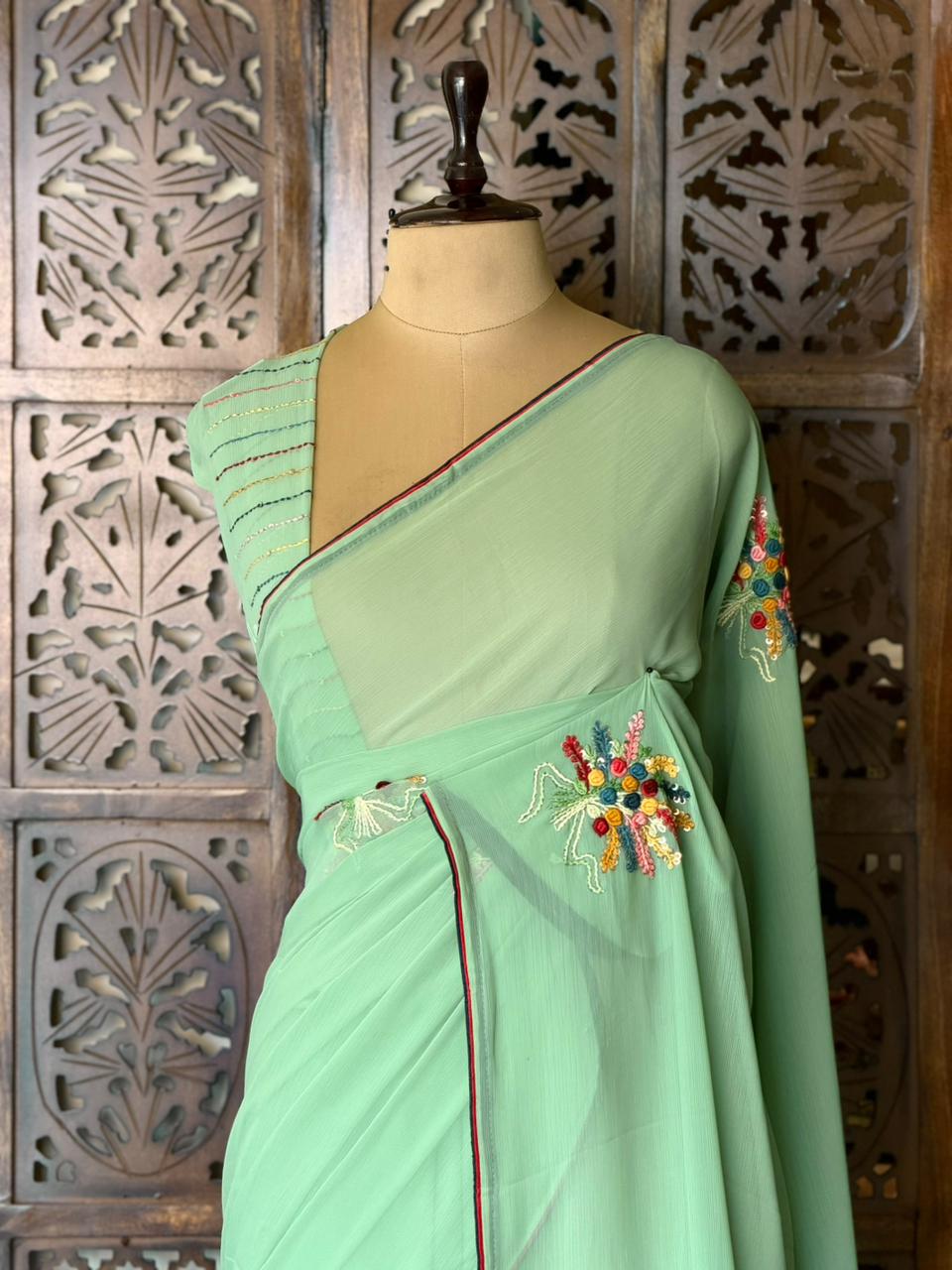 Pastal green soft Chiffon saree : PBR52F3