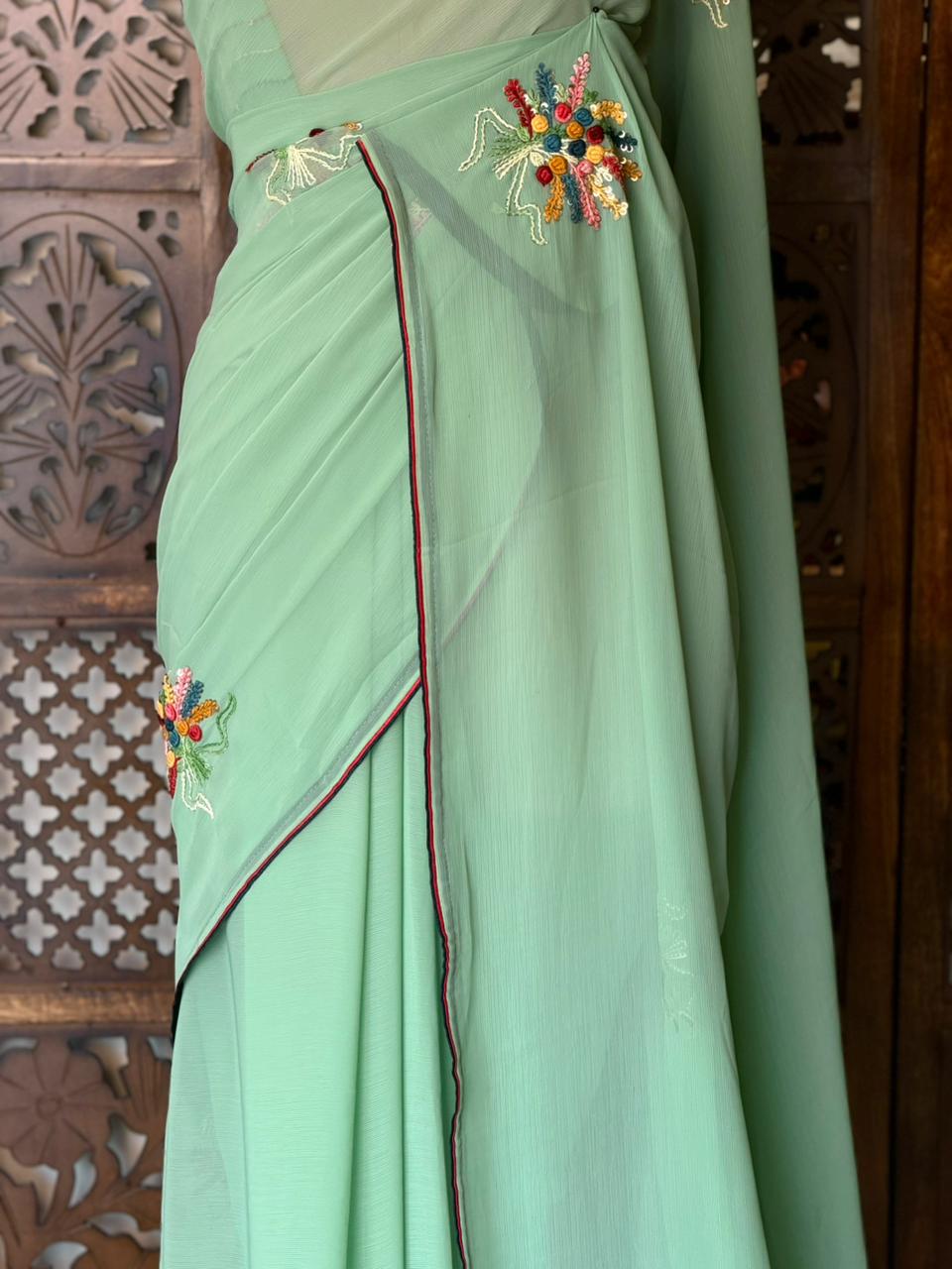Pastal green soft Chiffon saree : PBR52F3