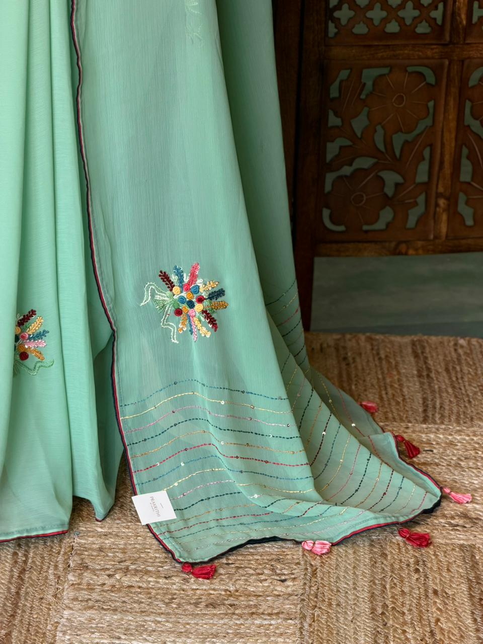 Pastal green soft Chiffon saree : PBR52F3