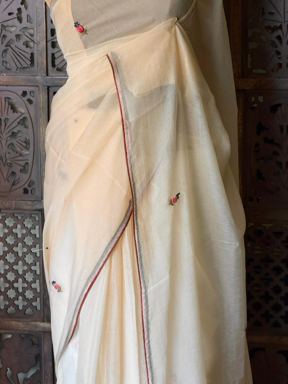 Nude Yellow soft muslin saree : PBR52G