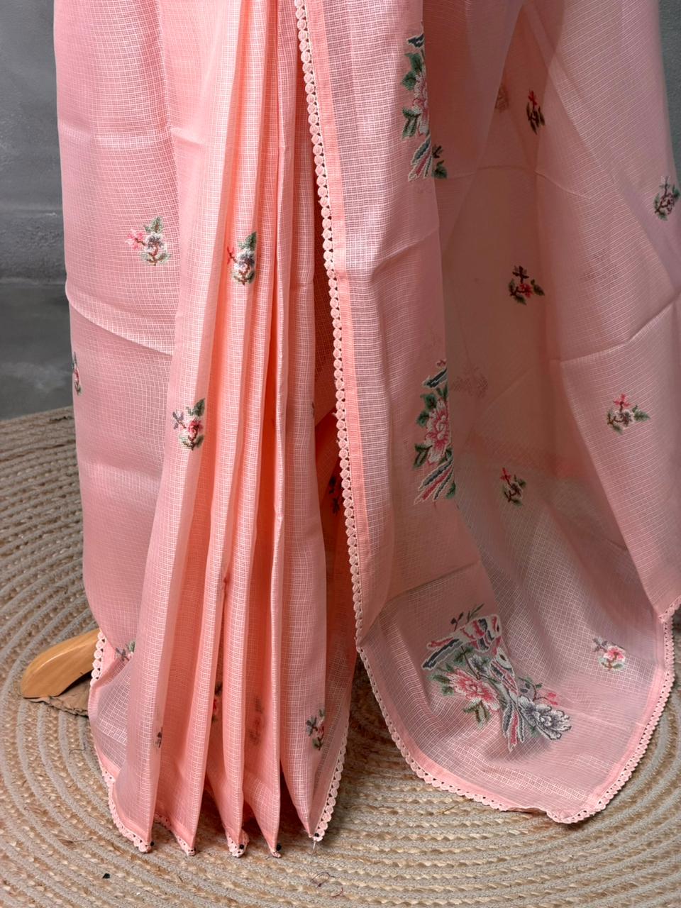 Peach Net kotta saree - PBR34B2