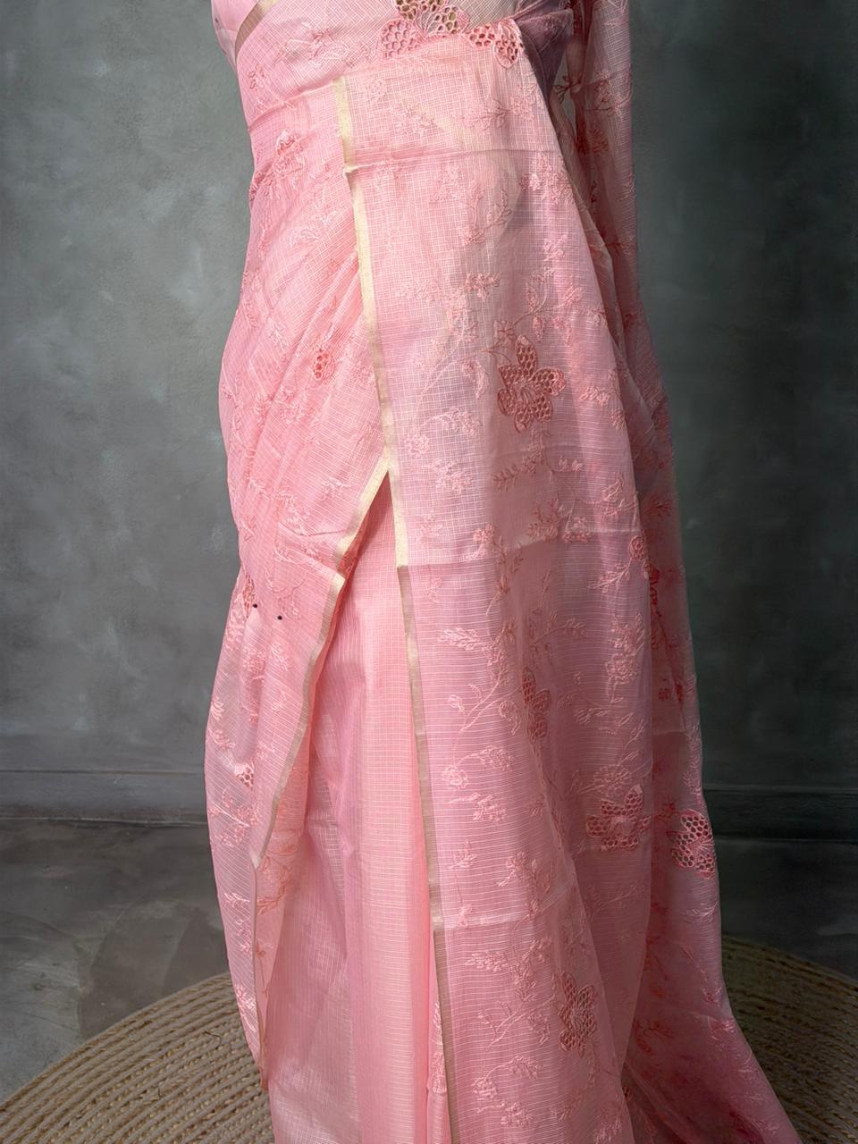 Pastal pink Net kotta saree - PBR34B4