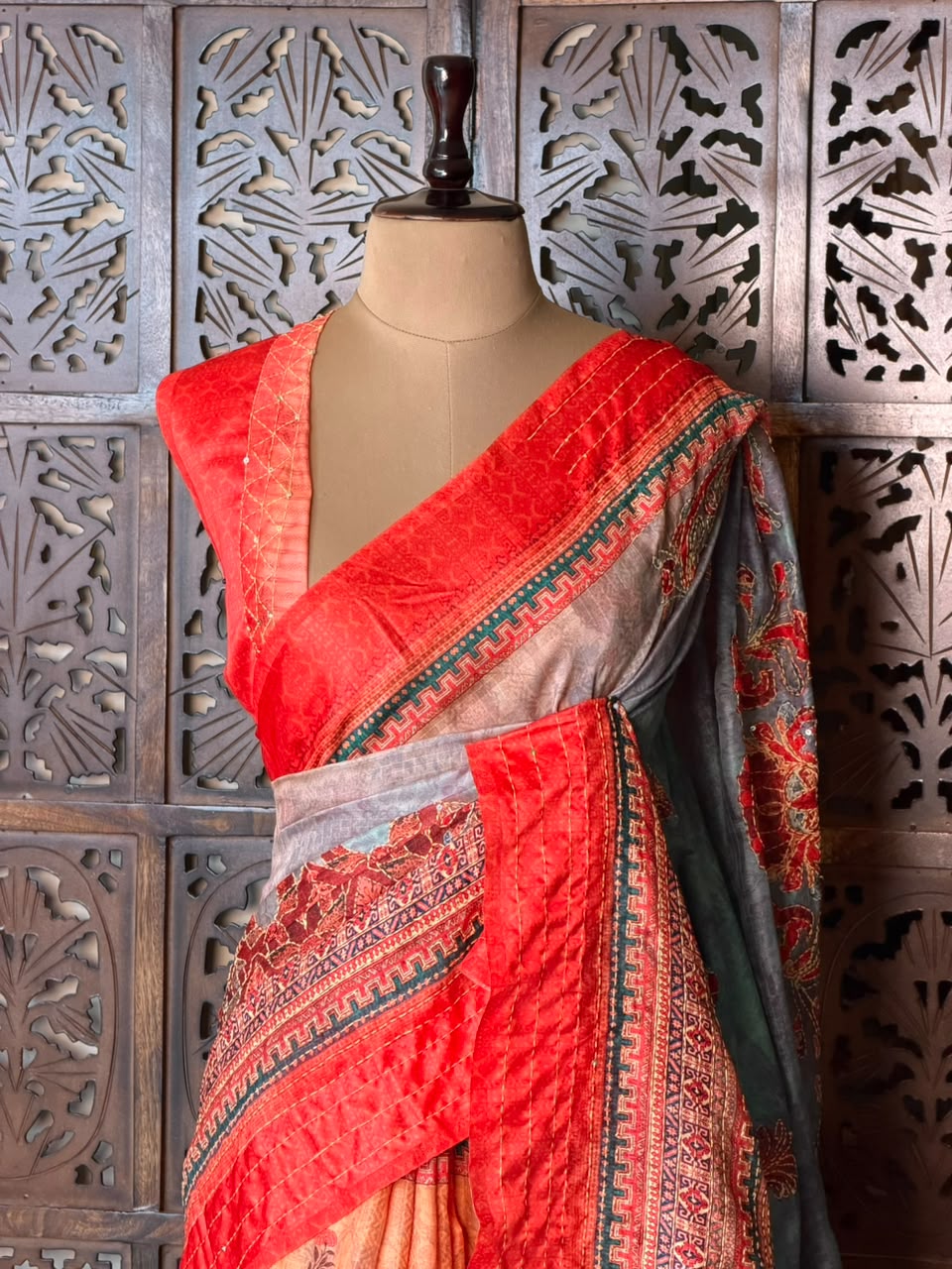Orange Semi Tusser silk saree: PBR55AD