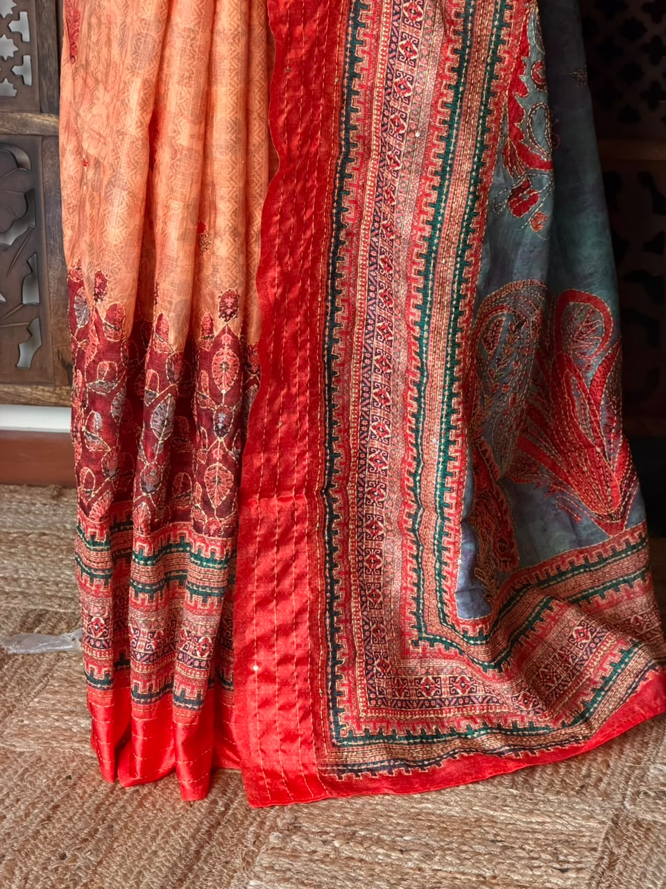Orange Semi Tusser silk saree: PBR55AD