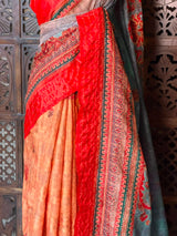 Orange Semi Tusser silk saree: PBR55AD