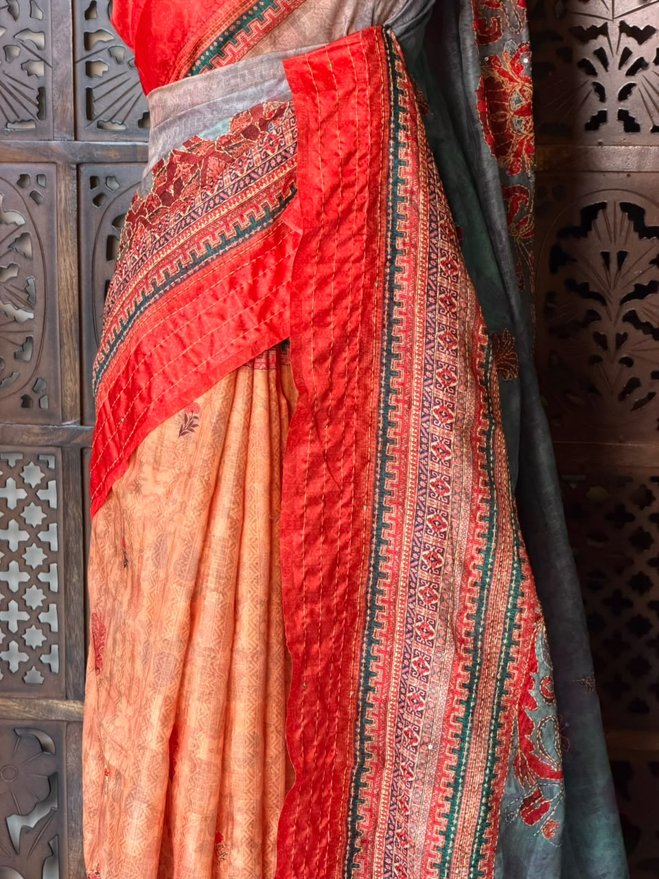 Orange Semi Tusser silk saree: PBR55AD